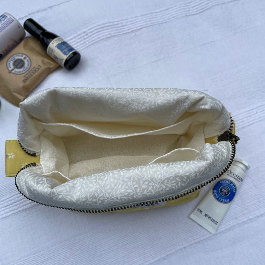 Yellow Floral Quilted Makeup Bag Pouch