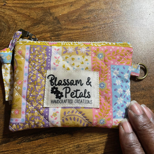 Quilted Patchwork Floral Zipper Pouch with Key Ring