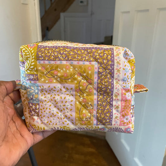 Quilted Floral Handmade Patchwork Makeup Bag