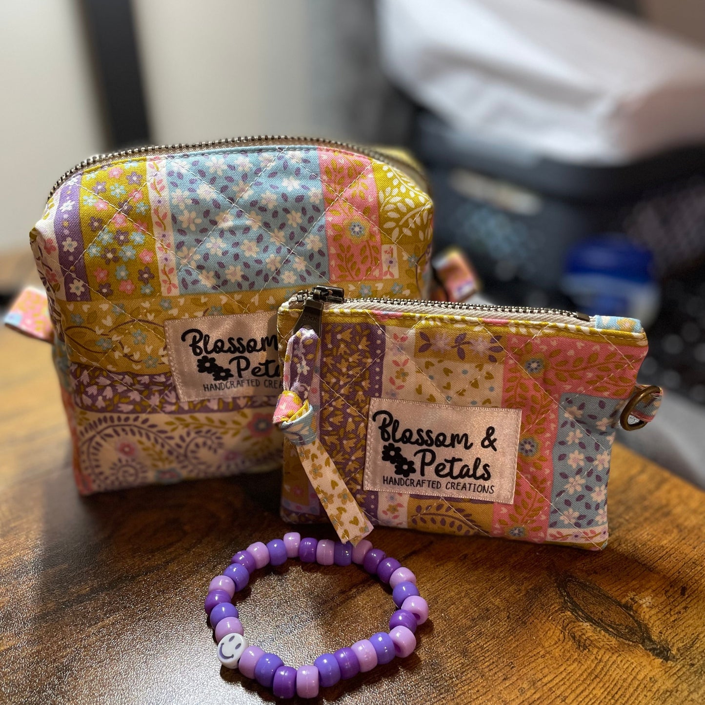 Quilted Floral Handmade Patchwork Makeup Bag