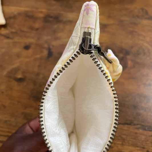 Soft Cream & Pastel Floral Quilted Key Pouch