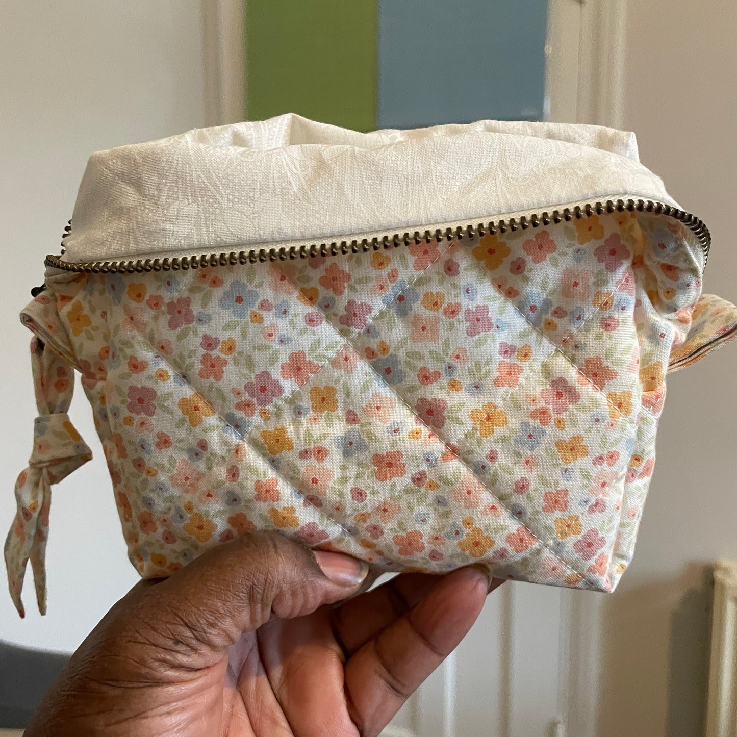 Handmade Pastel Floral Quilted Zipper Carry All Pouch