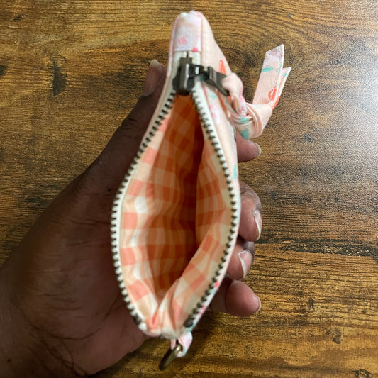 Handmade Peach Floral Quilted Coin Purse & Mini Zip Pouch