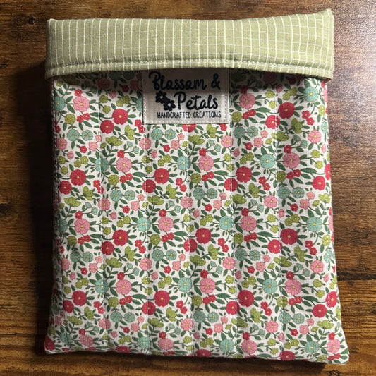 Handmade Quilted Book Sleeve – Floral Padded Book Protector