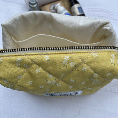 Yellow Floral Quilted Makeup Bag Pouch