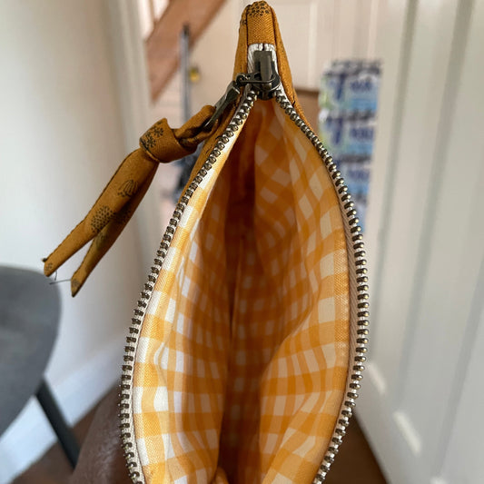 Caramel Brown Quilted Floral Zipper Pouch
