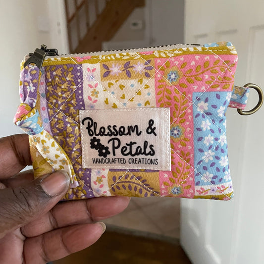 Quilted Patchwork Floral Zipper Pouch with Key Ring