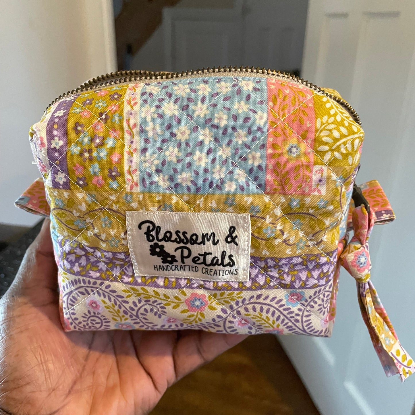 Quilted Floral Handmade Patchwork Makeup Bag