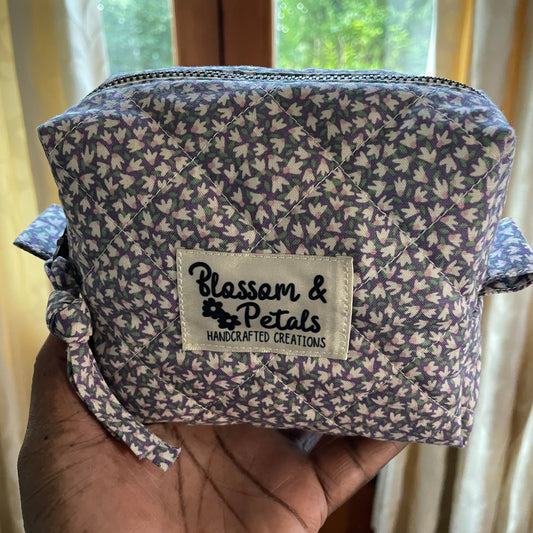 Purple Mini Floral Quilted Zipper Pouch