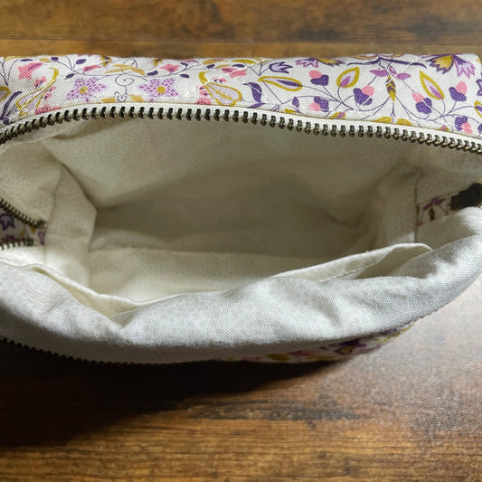 Cream & Purple Floral Quilted Pouch