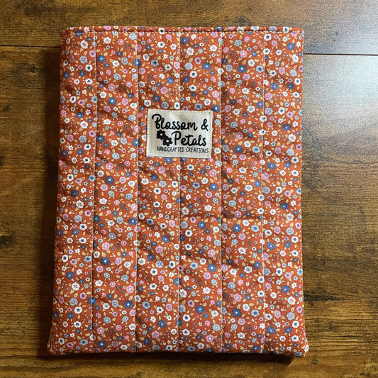 Rust Leaf Sprig Quilted Book Sleeve - Padded Book Cover