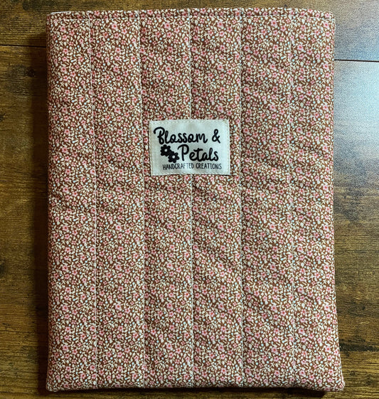 Ditsy Pink Blossom Quilted Book Sleeve - Padded Book Protector
