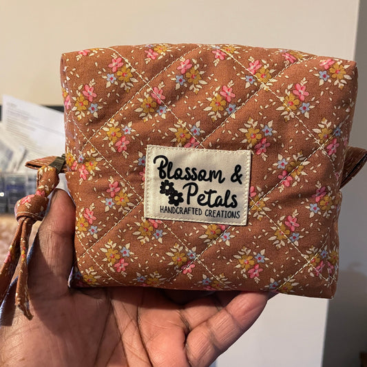 Handmade Quilted Cosmetic Bag – Brown Floral Makeup Pouch