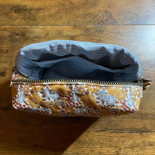 Handmade Quilted Makeup Bag – Yellow Blue Floral Travel Pouch