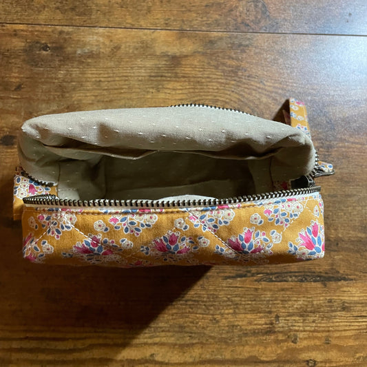 Handmade Quilted Zipper Pouch – Yellow Red Floral Makeup Bag