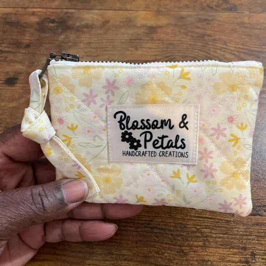 Soft Cream & Pastel Floral Quilted Key Pouch