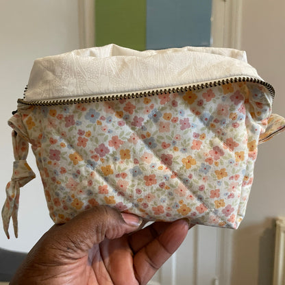 Handmade Pastel Floral Quilted Zipper Carry All Pouch