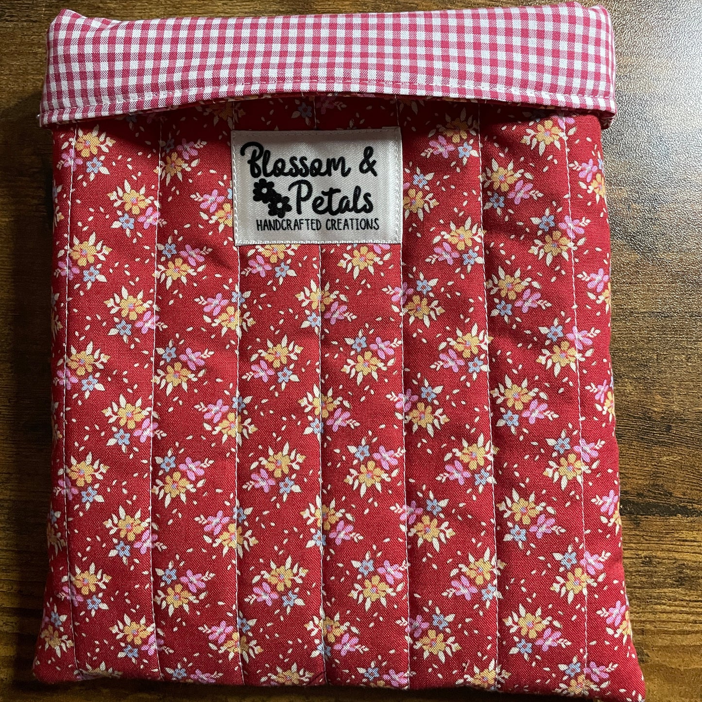 Red Floral Book Sleeve – Handmade Padded Book Protector