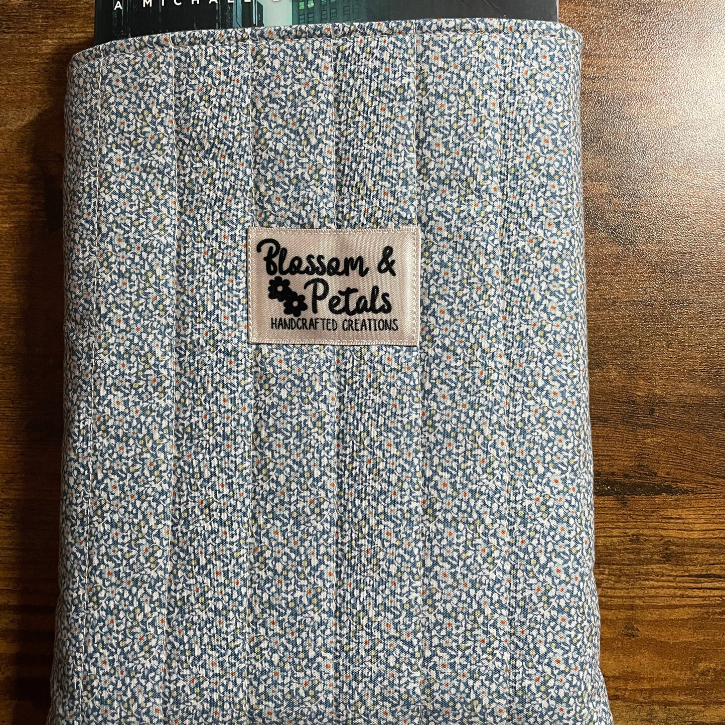 Blue Ditsy Floral Quilted Book Sleeve, Padded Book Protector