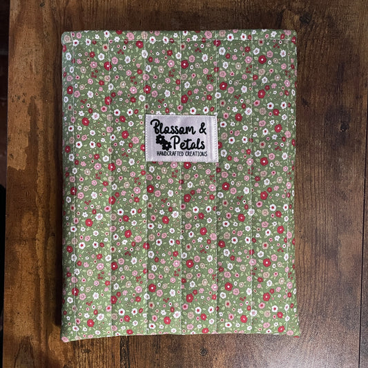 Green Floral Book Sleeve – Handmade Quilted Padded Book Protector