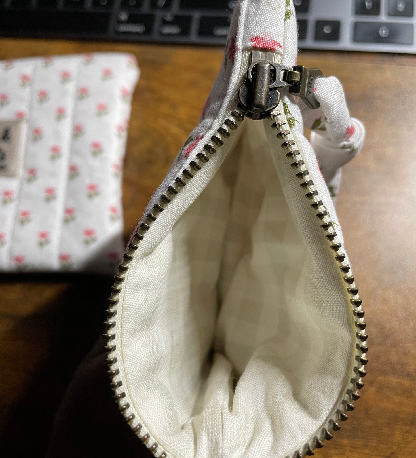 Handmade Quilted Floral Zip Pouch | Small Cotton Coin Purse & Card Holder