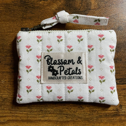 Handmade Quilted Floral Zip Pouch | Small Cotton Coin Purse & Card Holder