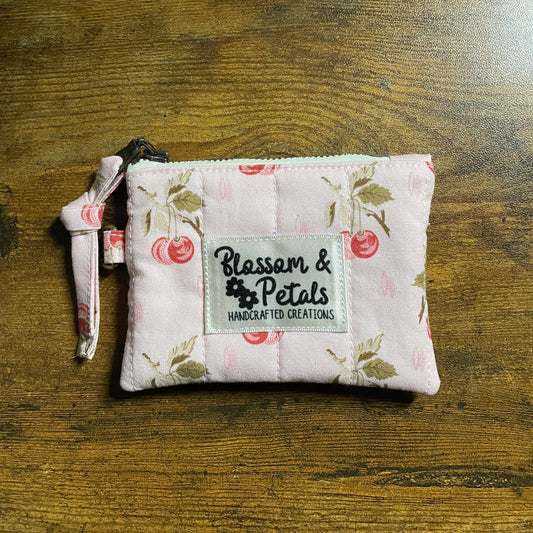 Handmade Cherry Print Quilted Coin Purse & Zip Pouch