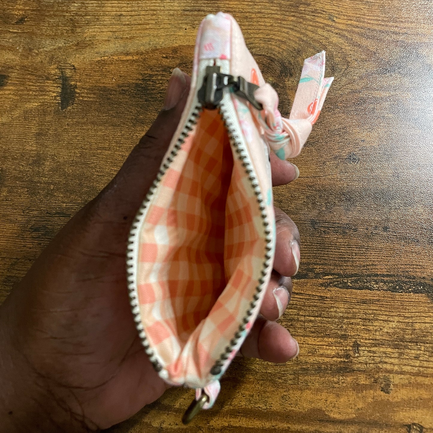 Handmade Peach Floral Quilted Coin Purse & Mini Zip Pouch