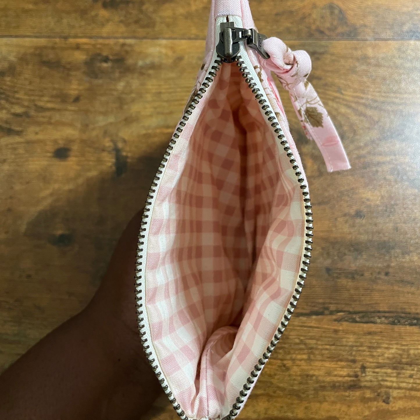 Cherry Blossom Quilted Zipper Pouch – Handmade Floral Makeup & Travel Bag