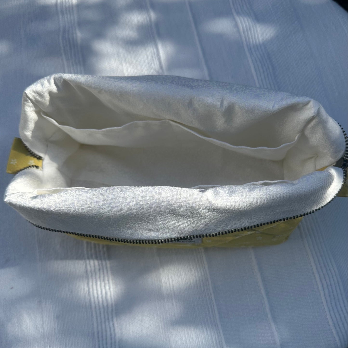 Handmade Yellow Quilted Makeup Bag – Medium Cosmetic & Travel Pouch