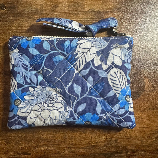 Blue Floral Quilted Zipper Pouch – Handmade Coin Purse & Small Wallet