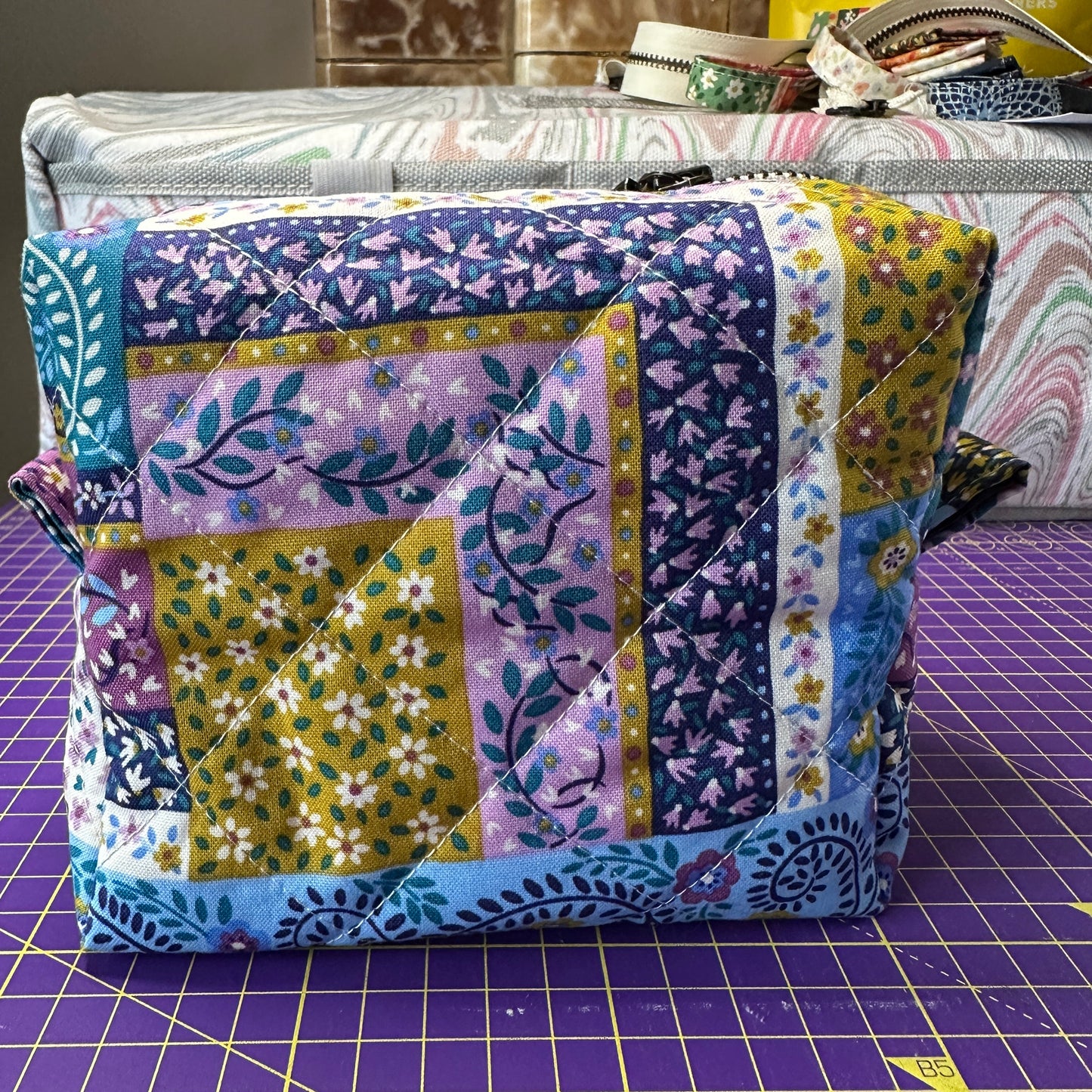 Floral Patchwork Quilted Zipper Pouch, Handmade Everything Bag