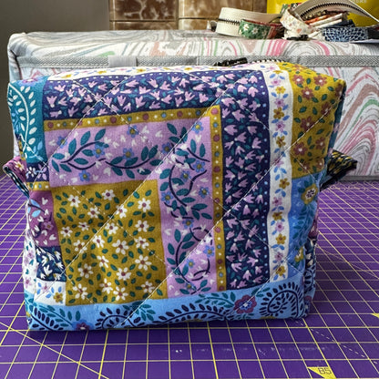 Floral Patchwork Quilted Zipper Pouch, Handmade Everything Bag