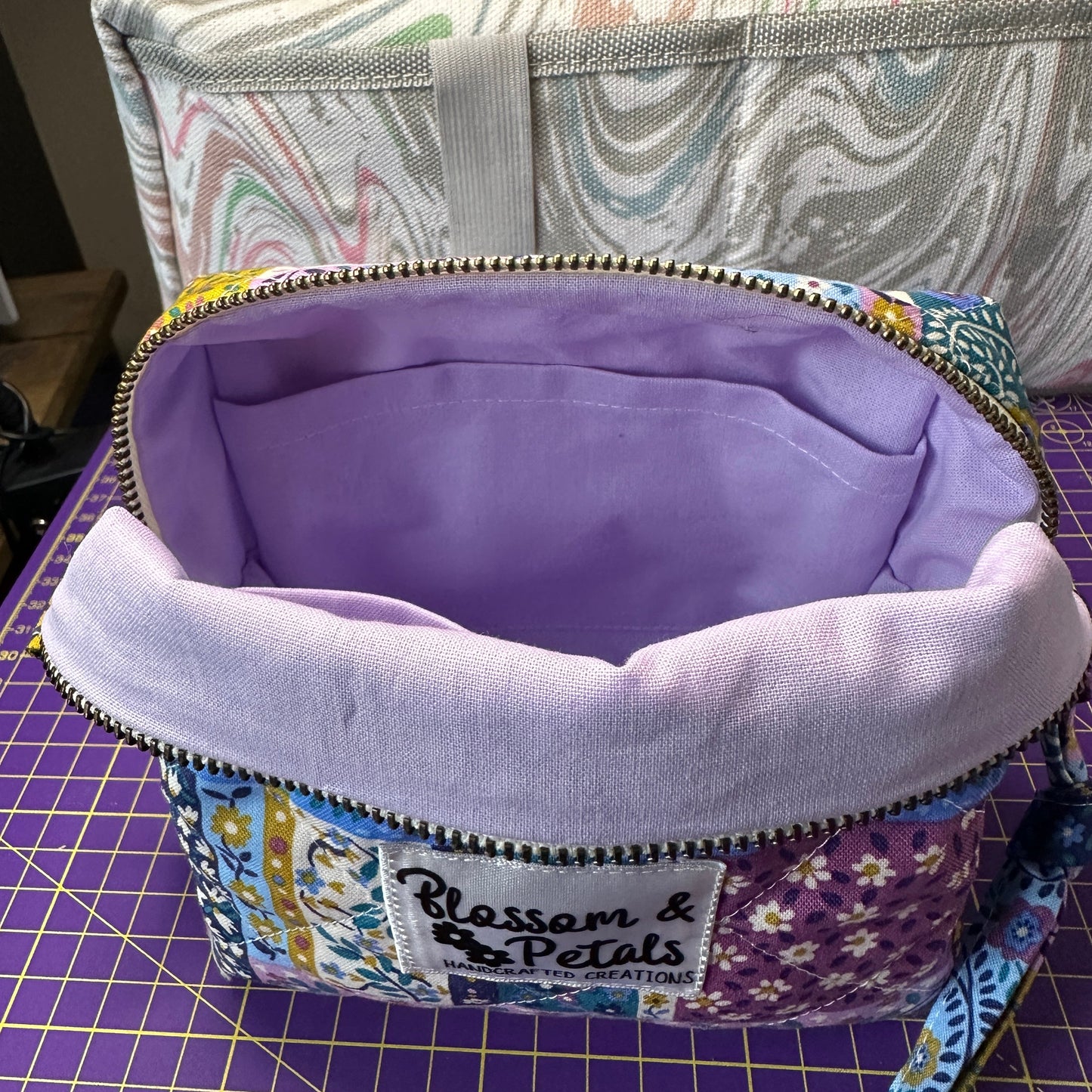 Floral Patchwork Quilted Zipper Pouch, Handmade Everything Bag