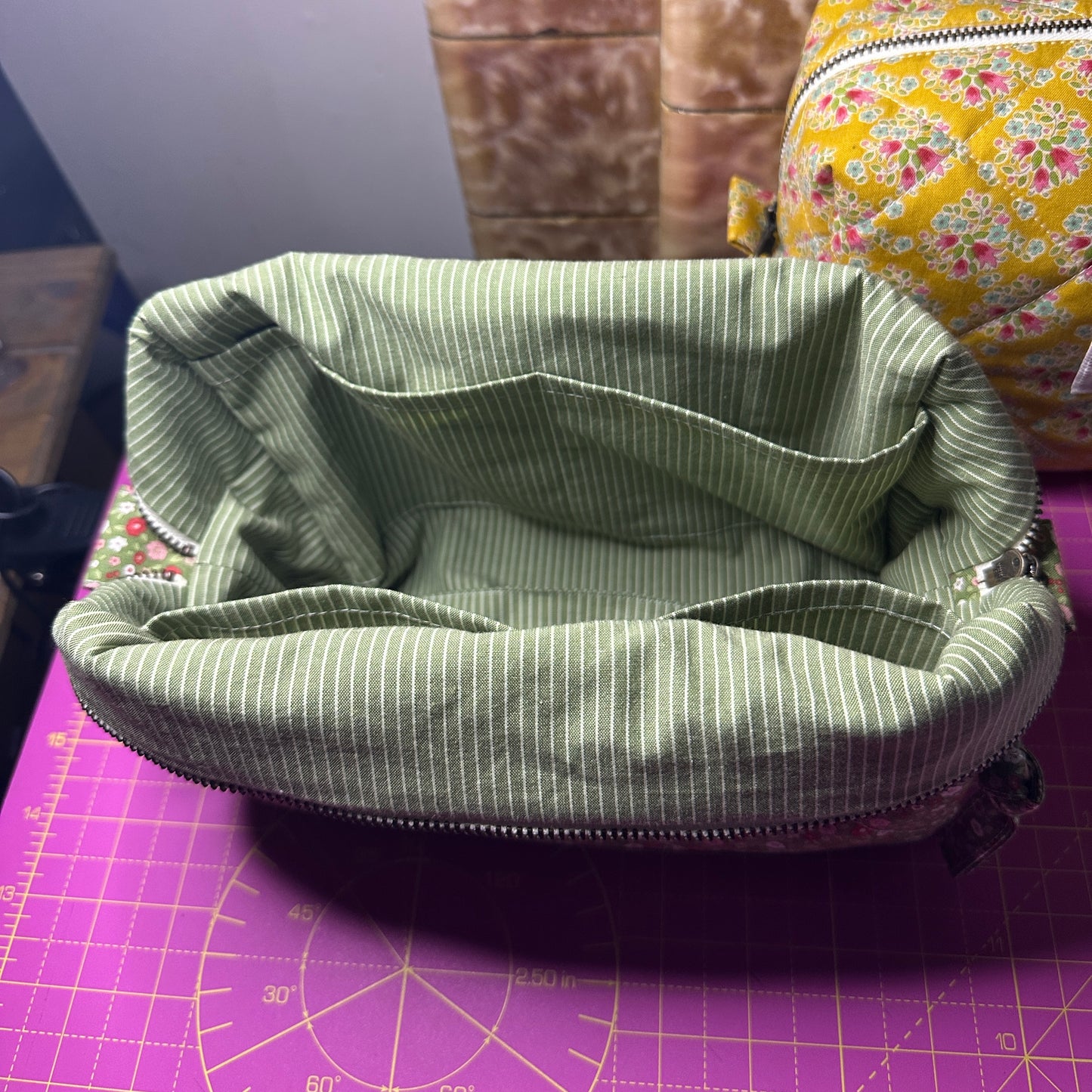 Handmade Green Floral Quilted Makeup Bag with Cotton Print
