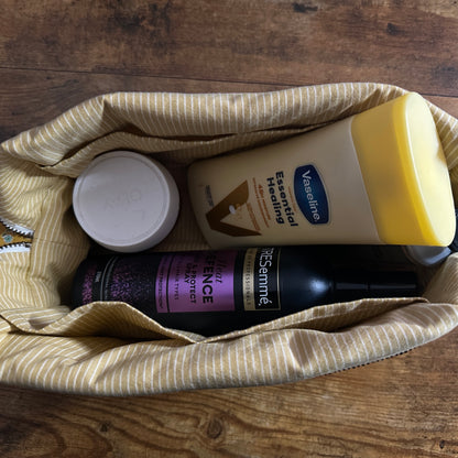 Handmade Mustard Yellow Quilted Makeup Bag with Floral Print