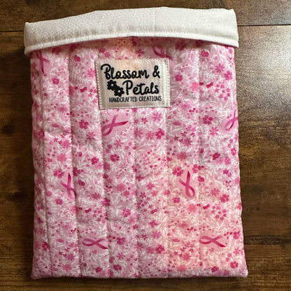 Pink Ribbon Book Sleeve – Handmade Padded Fabric Book Protector