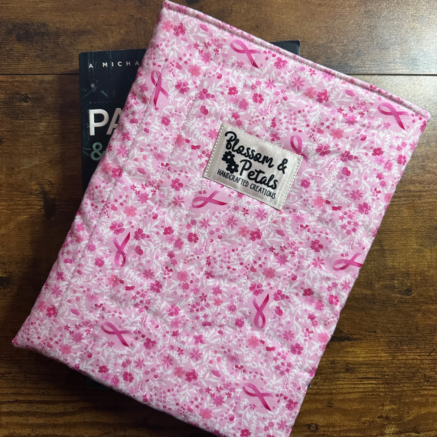 Pink Ribbon Book Sleeve – Handmade Padded Fabric Book Protector